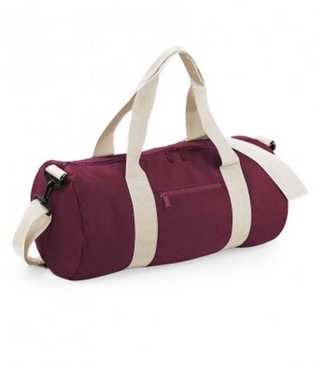 Bagbase Gewoon Varsity Barrel / Duffle Bag (20 Liter) (Bourgogne/Off Wit)