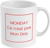 MUGZ - Ce N'est Pas - Mok - Theemok - Koffiemok - Theebeker - Koffiebeker - Monday Ce N'est Pas Mon Day Red
