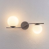 Lindby - wandlamp - 2 lichts - glas, metaal - H: 26 cm - E14 - opaal wit, gesatineerd nikkel