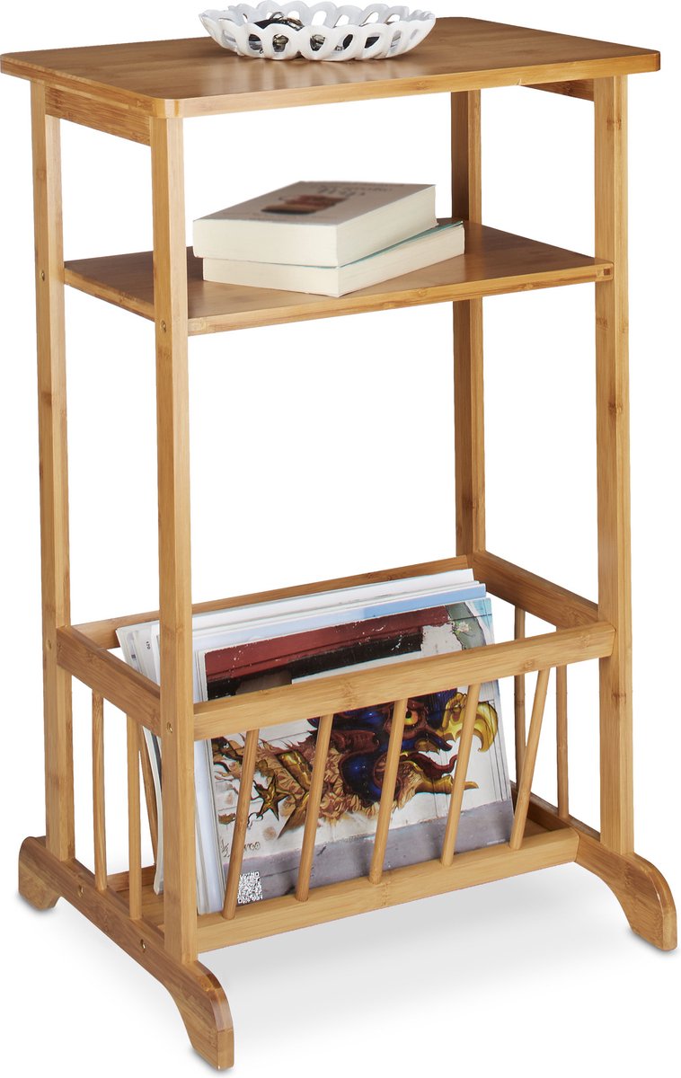 Relaxdays bijzettafel met lectuurbak - bamboe - 71,5 x 44,5 x 37 cm - 2 etages lichtbruin