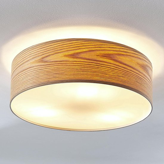 Lindby - plafondlamp hout - 3 lichts - hout, polycarbonaat, metaal - H: 15 cm - E27 - licht hout, wit