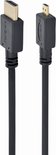 Zwarte HDMI kabel met een standaard HDMI en een Micro HDMI stekker, op een witte achtergrond.