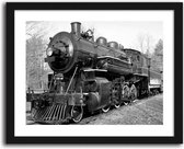 Foto in frame , Locomotief , 3 maten , Zwart wit , Premium print