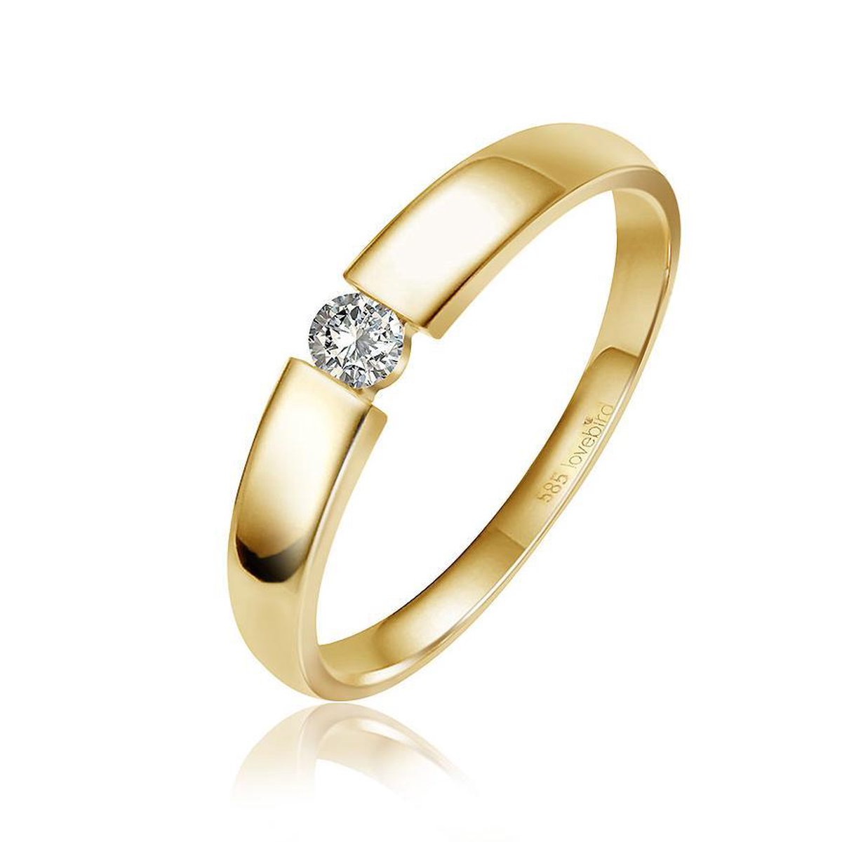 Lovebird LB129 - Gouden damesring met briljant - Dames - Maat 58 - Diamant - 3 mm - Briljant Geslepen - 0,10 Karaat - 14 Karaat - Goud