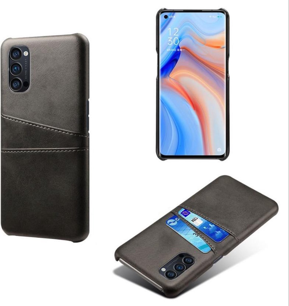 Back Cover met Opbergvakjes + PMMA Screenprotector voor OPPO Reno 4 5G _ Zwart