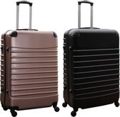 Travelerz kofferset 2 delige ABS groot - met cijferslot - 95 liter - rose goud - zwart