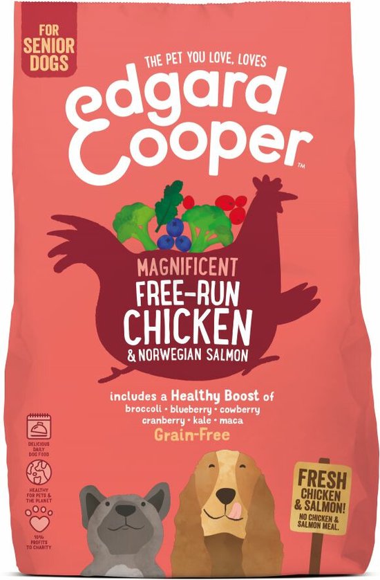 Edgard & Cooper Free-Run Chicken Senior Kip&Zalm&Broccoli - Hondenvoer - 12 kg Graanvrij