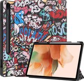 Samsung Galaxy Tab S7 FE Hoes - 12.4 inch - Tri-Fold Book Case - Met Pencil Houder - Graffiti