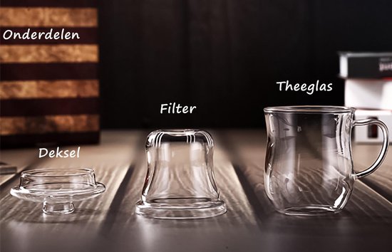 FIYSON Glazen theekop met houten deksel en zeef, 350/500 ml