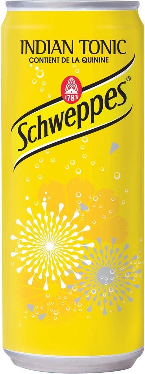 Schweppes Indian Tonic frisdrank, blikje van 33 cl, pak van 24 stuks