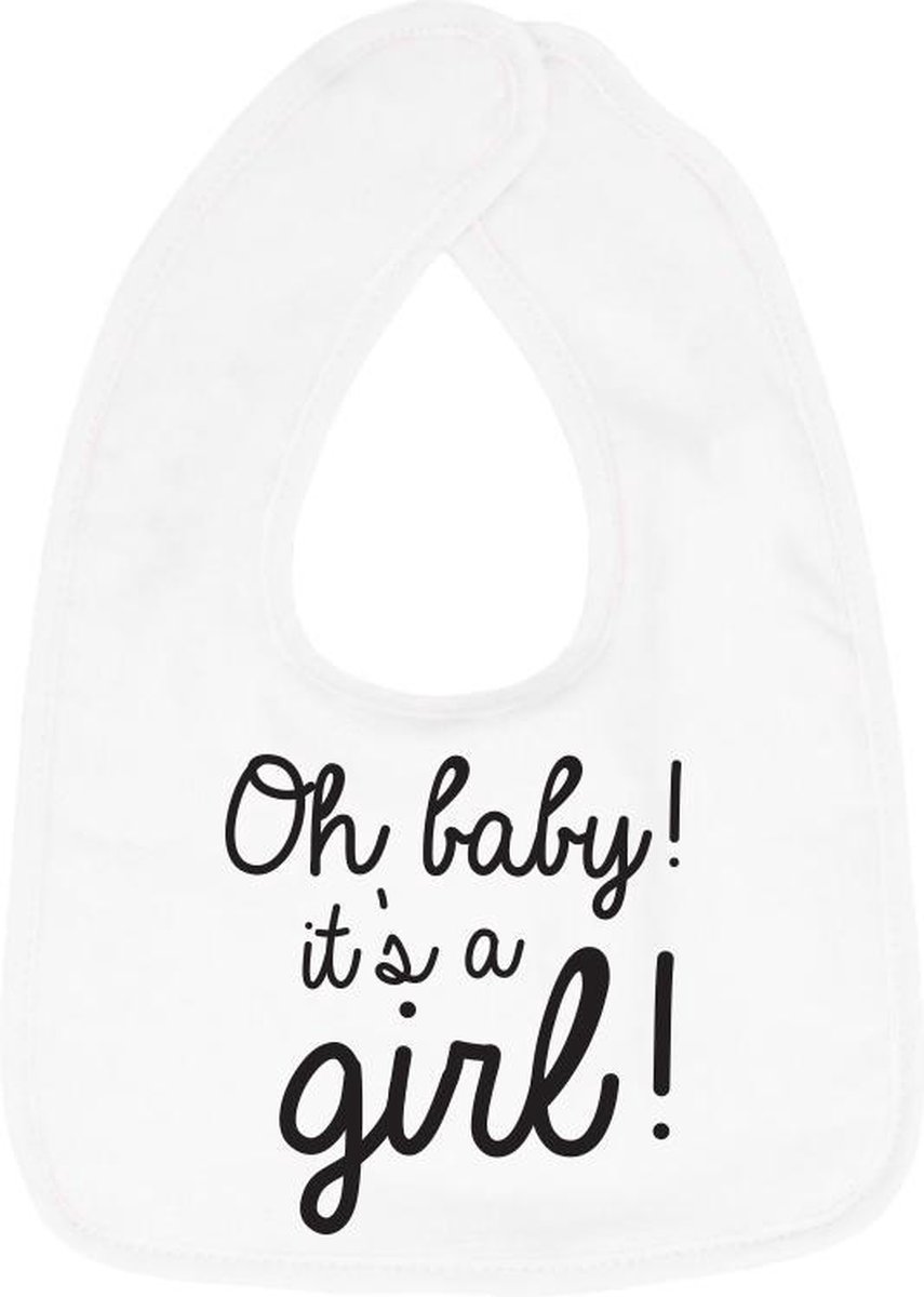 Goedkoopste Hospitrix Slabbetje met tekst Oh baby! It is a girl! Wit - Cadeau Zwangerschap - Baby Kwijldoek - Kwijllap - Morslap - Bavette
