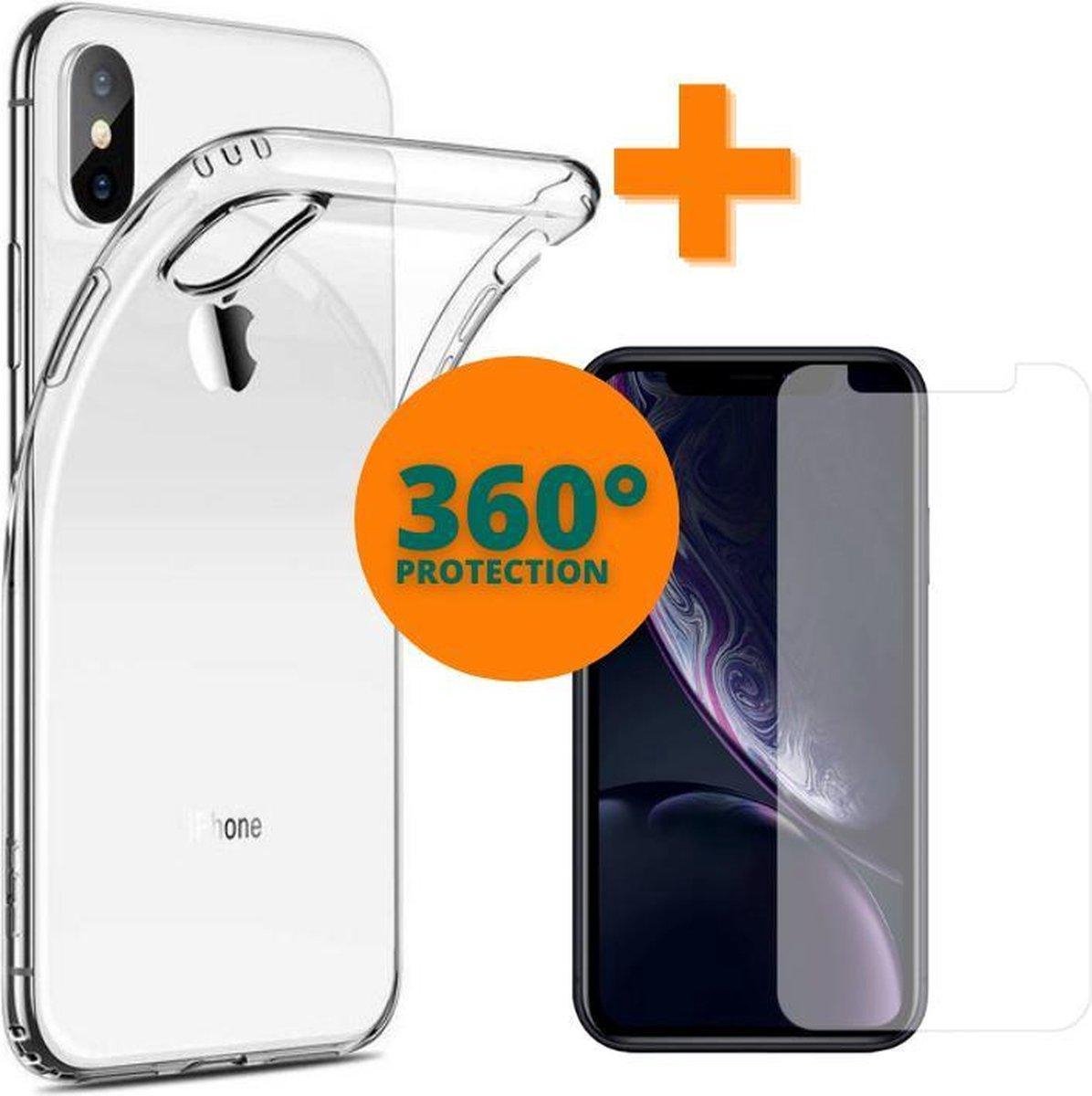 Fooniq Silicone Hoesje Transparant + Screenprotector - Geschikt Voor Apple iPhone X/XS
