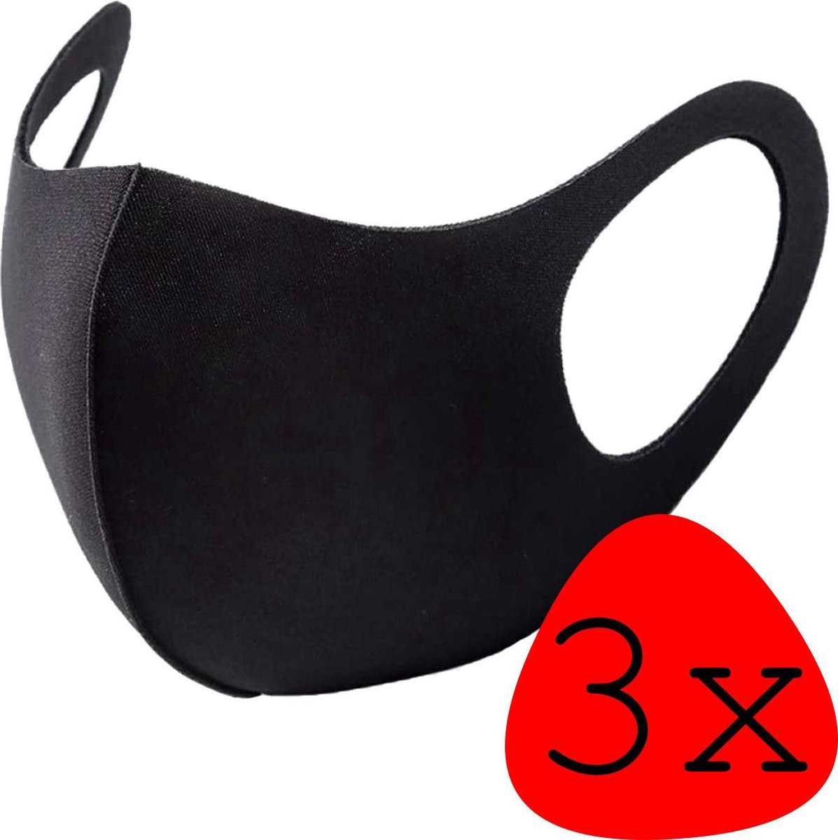 Wasbaar Mondkapje Zwart Wasbaar Mondmasker Elastisch Mondkapjes - 3 stuks