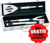 Barbeque accesoires set incl. barbeque tang, barbeque vork en barbeque spatel - Barbeque set met barbeque gereedschap - Barbeque koffer met barbeque accessoires - Barbeque setkoffe