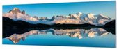 Wandpaneel Bergen en bergmeer  | 150 x 50  CM | Zilver frame | Wand-beugels (27 mm)