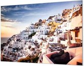 Wandpaneel Oia Santorini Italië  | 100 x 70  CM | Zilver frame | Wand-beugels (27 mm)