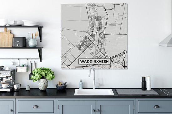 Tableau sur Toile City Map - Waddinxveen - Grijs - Wit - 90x90 cm - Décoration murale