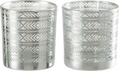 J-Line Theelichthouder Etnisch Glas Zilver Set van 8 stuks