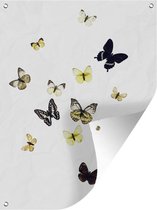 Muurdecoratie buiten Vlinders op witte achtergrond - 120x160 cm - Tuindoek - Buitenposter