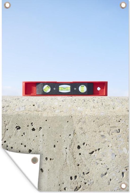 Foto: Tuinposters buiten stilleven waterpas beton 60x90 cm tuindoek buitenposter