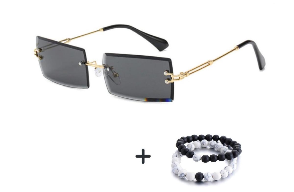 Rechthoek Sunglasses – Luxe brillen – Nieuwste trendy zonnebril – Randloze zonnebril - Natuursteen Armbanden –– Zonnebril heren en dames