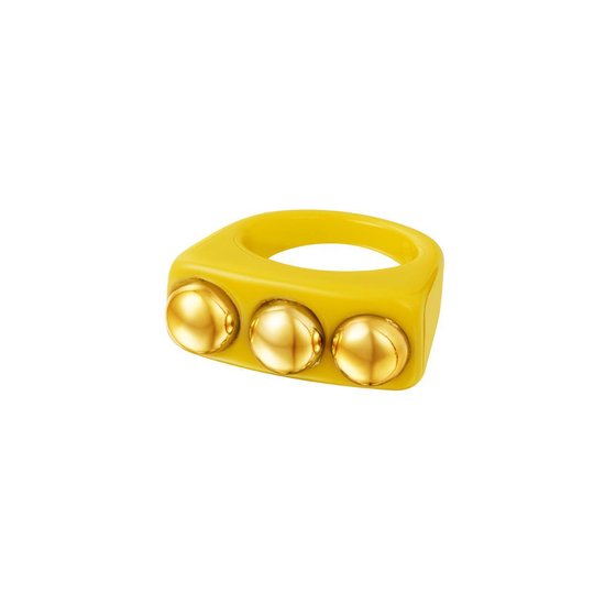 Bijoux Bukuri - Bague Candy jaune - trois boutons - couleur or - TAILLE 17