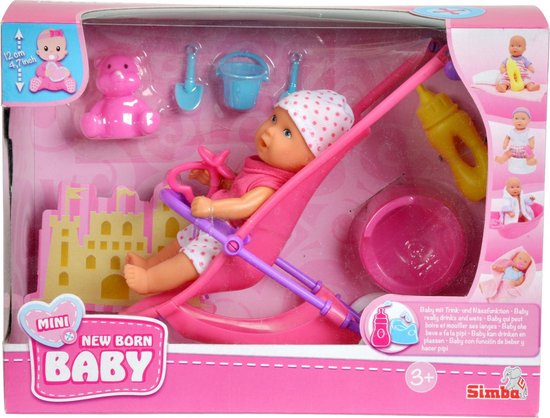 NIEUW GEBOREN BABY Babypop 12 cm drankjes en pees + Wandelwagen en  accessoires | bol.com