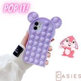 Casies Bunny Pop It telefoonhoesje - Apple iPhone 12 mini (5.4") Pop It - Fidget Toy - Purple case konijn - Gezien op TikTok - Soft case hoesje - Fidget Toys - Purple