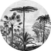 ESTAhome zelfklevende behangcirkel tropisch landschap met palmbomen zwart wit - 159006 - 140 x 140 cm