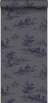 Origin behang toile de jouy print grijs en blauw - 326318 - 53 cm x 10,05 m