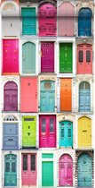 ESTAhome vlies wallpaper XXL gekleurde deuren roze, turquoise, oranje, geel en paars - 158607 - 46,5 cm x 8,37 m