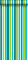 ESTAhome behang strepen turquoise en limegroen - 115817 - 53 cm x 10,05 m