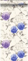 ESTAhome behang hortensia's diepblauw en paars - 128022 - 53 cm x 10,05 m