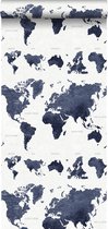 ESTAhome behang vintage wereldkaarten donkerblauw - 138972 - 0.53 x 10.05 m