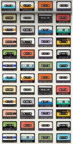 ESTAhome vlies wallpaper XXL vintage cassettes beige, zwart, rood, oranje, blauw en groen - 158506 - 46,5 cm x 8,37 m