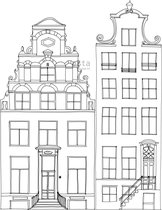 ESTAhome fotobehang getekende Amsterdamse grachtenhuisjes zwart en wit - 158833 - 1.395 x 2.79 m