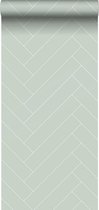 ESTAhome behang visgraat-motief mintgroen en wit - 139221 - 0.53 x 10.05 m