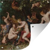Tuinposters Nimfen vullen de hoorn des overvloeds - Schilderij van Peter Paul Rubens - 50x50 cm - Tuindoek - Buitenposter