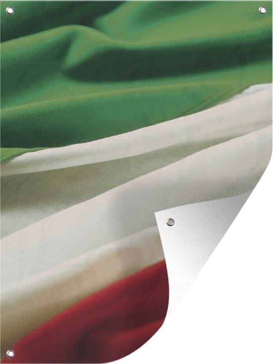 Tuinschilderij Close-up van de vlag van Italië - 60x80 cm - Tuinposter - Tuindoek - Buitenposter