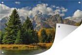 Tuinposters buiten Boslandschap voor het Tetongebergte in de herfst in Wyoming - 90x60 cm - Tuindoek - Buitenposter