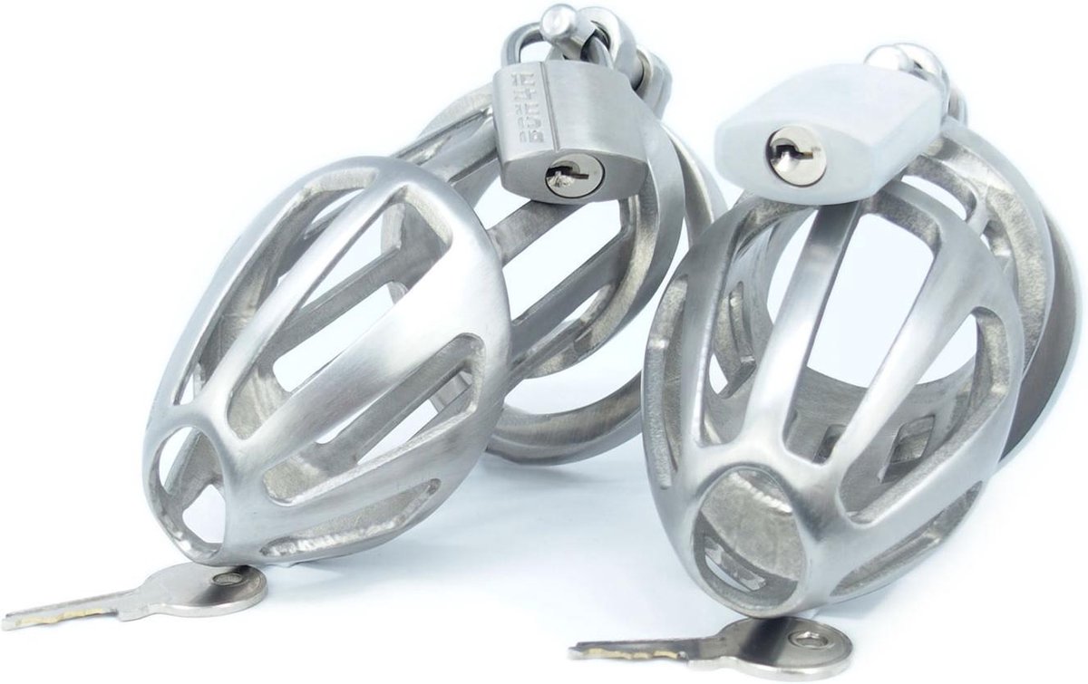 BON4MplusHinged RVS Peniskooi Set Kuisheidskooi voor Mannen Male Chastity Package in Stainless Steel