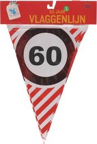 Verkeersbord | vlaggenlijn 60 jaar - 60 jaar vlag - 60 jaar slinger - verjaardag slinger 60 - 60 jaar verkeersbord - gefeleciteerd vlaggenlijn -  Slinger - 4 het moment! - 3 meter