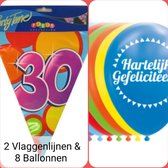 2 stuks Vlaggenlijn 30 jaar & 8 Ballonnen Hartelijk gefeliciteerd , 20 meter, Verjaardag, Feest