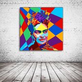 Pop Art Frida Kahlo Canvas - 90 x 90 cm - Canvasprint - Op dennenhouten kader - Geprint Schilderij - Popart Wanddecoratie