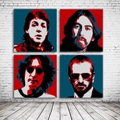 Pop Art The Beatles Canvas x4 - 90 x 90 cm - Canvasprint - Op dennenhouten kader - Geprint Schilderij - Popart Wanddecoratie