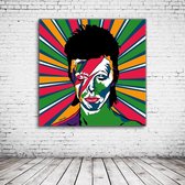 David Bowie Pop Art Acrylglas - 100 x 100 cm op Acrylaat glas + Inox Spacers / RVS afstandhouders - Popart Wanddecoratie