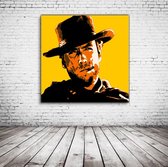 Clint Eastwood Pop Art Acrylglas - 100 x 100 cm op Acrylaat glas + Inox Spacers / RVS afstandhouders - Popart Wanddecoratie