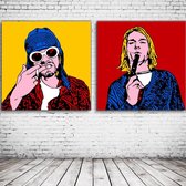 Pop Art Kurt Cobain Duo Canvas - 80 x 80 cm - Canvasprint - Op dennenhouten kader - Geprint Schilderij - Popart Wanddecoratie Canvas x2 - 80 x 80 cm - Canvasprint - Op dennenhouten