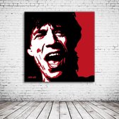 Mick Jagger Pop Art Acrylglas - 100 x 100 cm op Acrylaat glas + Inox Spacers / RVS afstandhouders - Popart Wanddecoratie