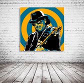 Carlos Santana Pop Art Acrylglas - 80 x 80 cm op Acrylaat glas + Inox Spacers / RVS afstandhouders - Popart Wanddecoratie